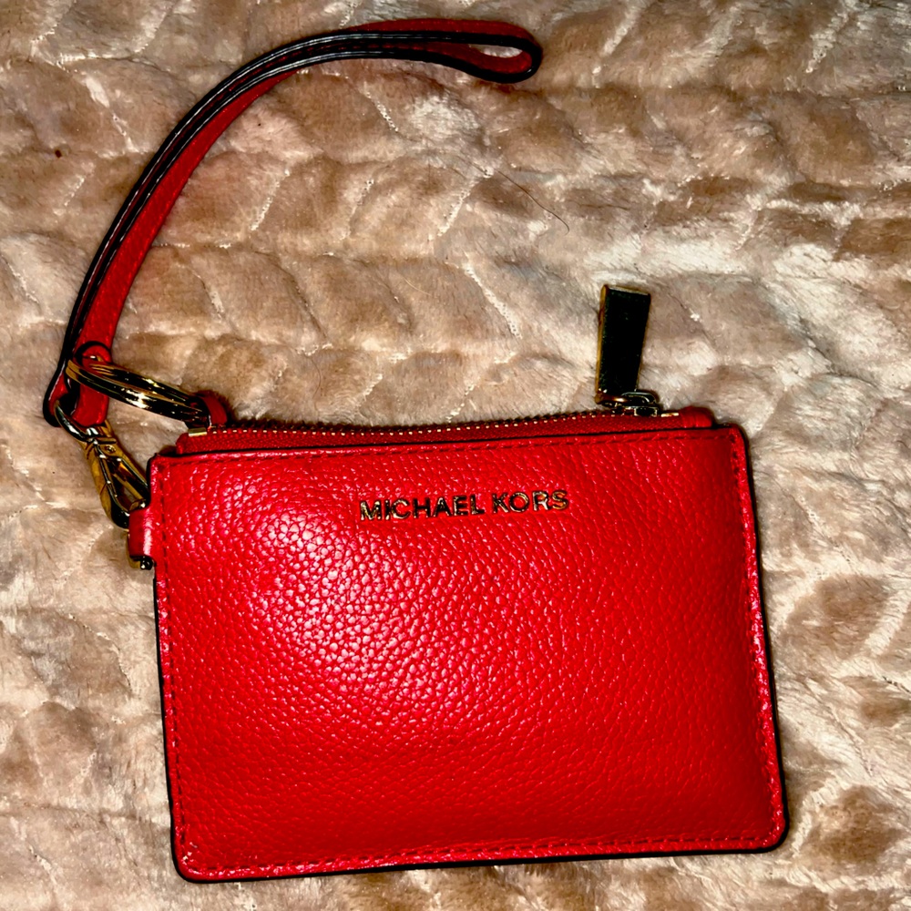 Michael Kors coin purse with credit card slots -red leather